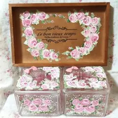 アクリル製の薔薇の小物入れ＆トレイ♡トールペイント
