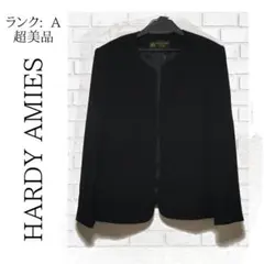 【完美品】HARDY AMIES ノーカラージャケット 黒 フォーマル ✓867