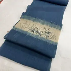 本麻 藍染 未仕立て 帯地 手描き