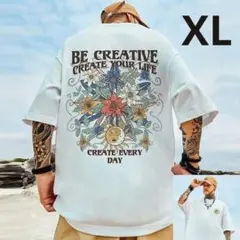 843 メンズ サンムーン Tシャツ半袖 XL トップス ホワイト　ストリート