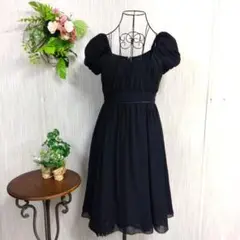 LEST ROSE　レストローズ黒 パフスリーブ 膝丈ドレス リボンベルト付き2