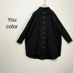 1913【ユーカラー】sizeF 黒 オーバーサイズ シャツ 襟 ポケット