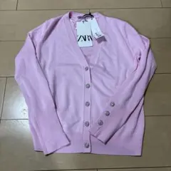 最終値下げ！新品タグ付き　ZARA ボタンキラキラVネックカーディガン　S