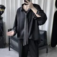 ネクタイ付き シャツ ブラック ストライプ トップス メンズ モード XL