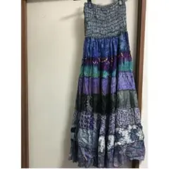 インドシルク 2way ロングワンピース グレーブルー