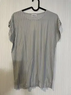 シルク100％ストライプ Tシャツ 半袖Ｌサイズ　グレー