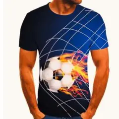 サッカー　ボール絵柄　 吸収速乾　メンズ　Tシャツ　 Lサイズ（Mサイズ感覚）