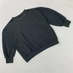 スタッズ付き スウェット トレーナー ブラック Lサイズ かわいい ゆったり