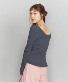 BY コットンテレコラウンドネックロングスリーブカットソー