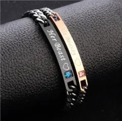 l15 男女ペアセット カップル ブレスレット ブラック&ピンクゴールド 223