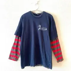 ☆【プレボ】Tシャツ 長袖 ドッキングボーダー バックプリント F
