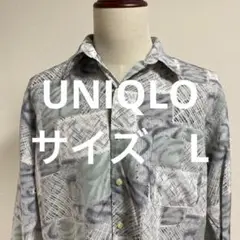 UNiQLO L グレー系パッチワーク長袖シャツトップス (0538)