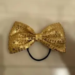 ゴールドスパンコールリボンヘアゴム