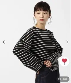【LOWRYS FARM】USAコットンボーダーカットソー　ブラック　M