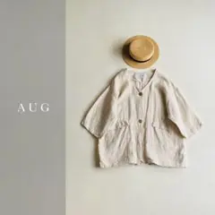 AUG リネン100% ノーカラー オーバー ジャケット キナリ
