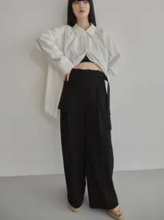 【Abor】Belt Skirt Layered Nep Tuck Pants