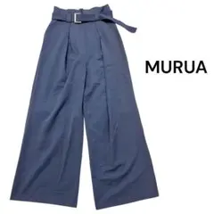 MURUA ムルーア＊ワイドタックパンツ ベルト付き くすみブルー