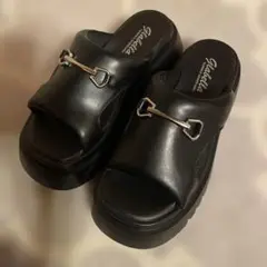 Glabella ブラック 厚底スライドサンダル M