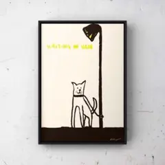 ★A4フレーム付き★オリジナル アートポスター 街灯 犬 インテリア