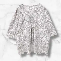 【マリアーニ MALIANI】7分袖カットソー 総柄 花柄 刺繍レース(15)
