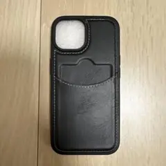 ブラックレザー iPhone15ケース カードポケット付き