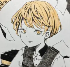 手描きイラスト オリジナル 単色 インテリ 男の子