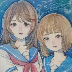 手描きイラスト アナログ オリジナル ふたりの世界
