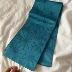 ターコイズブルー 麻の葉柄 半幅帯