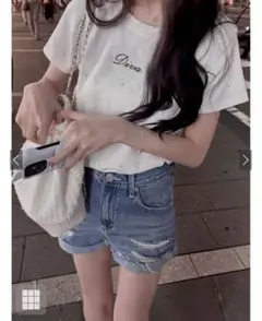 GRL ダメージロールアップデニムショートパンツ