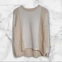 BEAMS HEART クリーム色ニットセーター 異素材切替 長袖