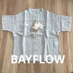 【タグ付き未使用】BAYFLOW リネンムジガラシャツ柄シャツ ブルー