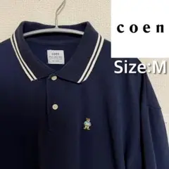 coen ネイビー ポロシャツ M ワンポイントベア刺繍ポロシャツ