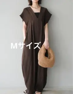 楊柳シャーリングサロペット　ブラウン　M lumier