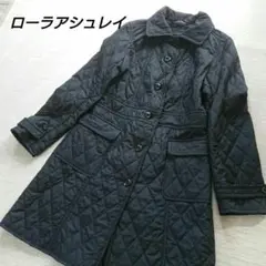 ローラアシュレイ キルティングコート 黒 軽量 ロング Aライン