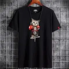 ユニセックスおもしろ 動物Tシャツボクシング黒猫サイズL❤️❤️ ❤️面白い