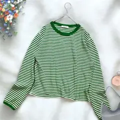《FREAK'S STORE》 ボーダーサマーニット グリーン/ホワイト 薄手
