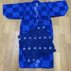 青いチェック柄の浴衣と帯　男児