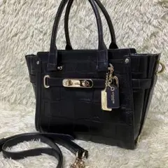 極美品✨ COACH ショルダー スワッガー 2way 濃紺 クロコ型押し
