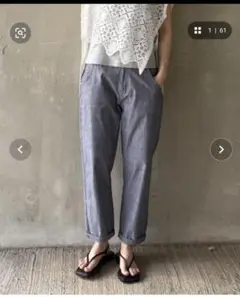 LBC 美脚コットンシャンブレーテーパードパンツ ネイビー M