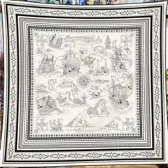 【新品】ストール 海洋モチーフ　シルク　カシミヤ　大判スカーフ　ホワイト
