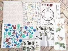 ポーセラーツ白磁用転写紙 No12未使用，使いかけ(ダマスク，フラワー，ネコ，)