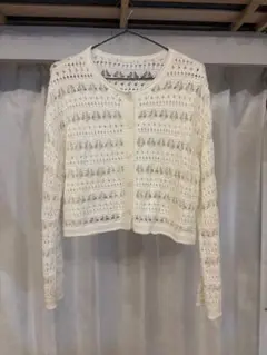美品　GU アイボリー レース編みカーディガン S