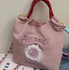 刺繍 ミニショルダーバッグ ドーナツ柄　ピンク