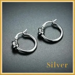 韓国 シルバー 結び目ピアス ノット フープピアス レディース メンズ