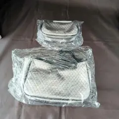 【未使用】シフォンハンドバック＆シフォンコスメポーチセット　シルバー