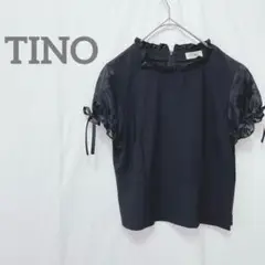 【TINO】ブラック フリル袖 半袖トップス　リボン付き　キレイめ　パーティ