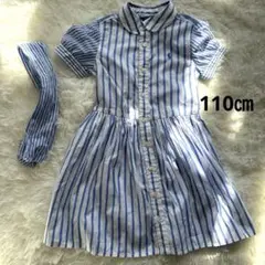Polo Ralph Lauren 青.白ストライプワンピースリボン付き4/4T