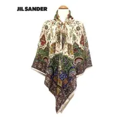美品　シルク100% ジルサンダー　大判スカーフ　135×135 世界地図　総柄 美品シルク100% ジルサンダー大判スカーフ135×135 世界地図総柄