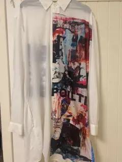 CLANDIA アートプリント シースルーロングシャツ