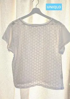 ユニクロ　UNIQLO　ホワイト レース 半袖Tシャツ
